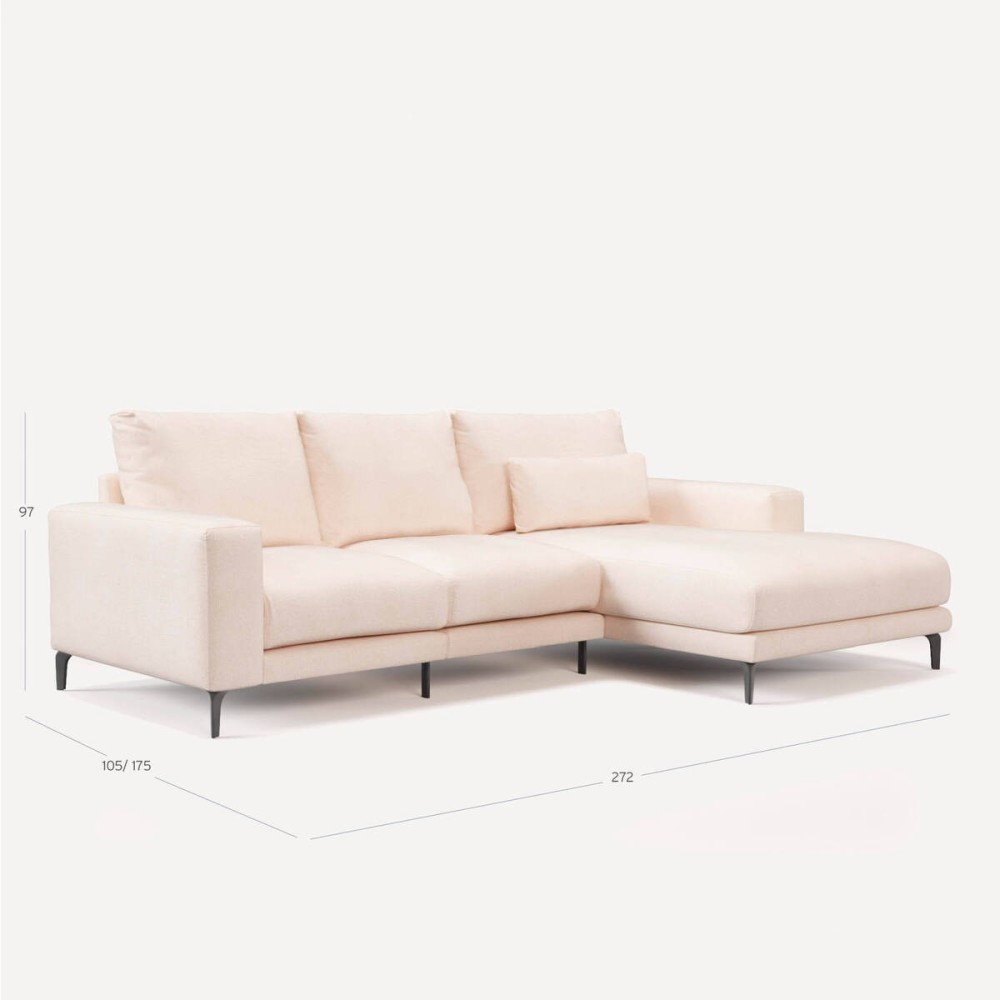 Sofá Velvet chaiselongue Der. L272 cm.