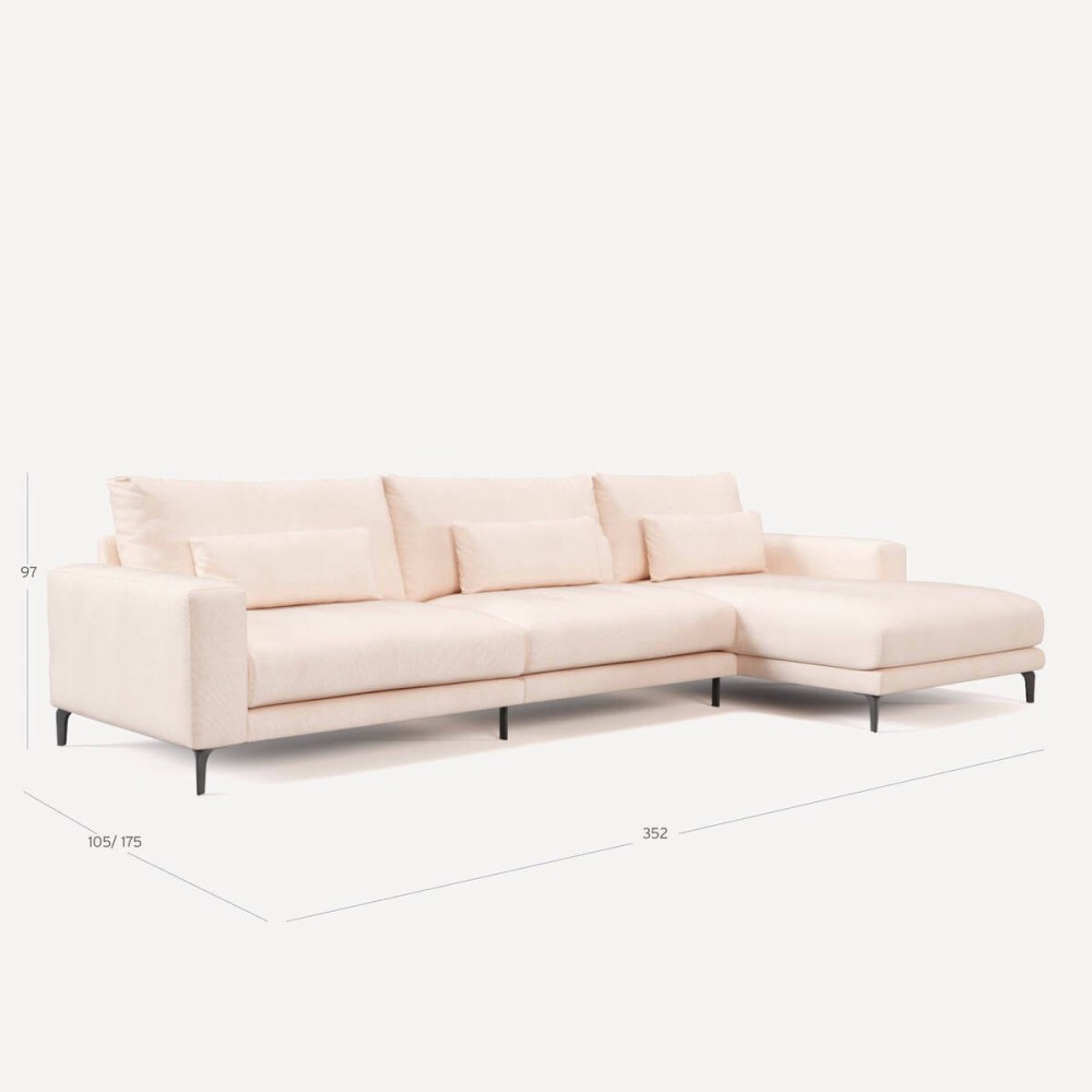 Sofá Velvet chaiselongue Der. L352 cm.
