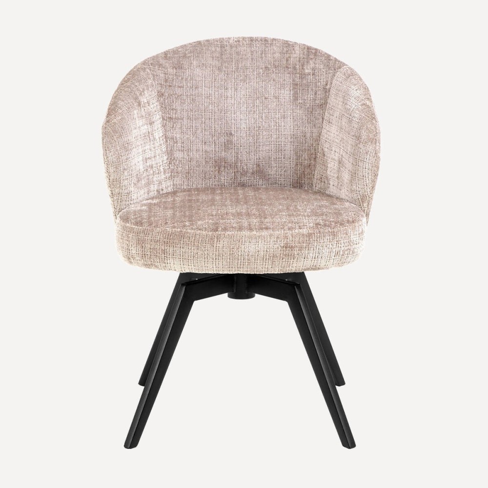 SILLA DARESILLA DE COMEDOR DARE CON REPOSABRAZOS, TELA JUTO BEIGE 4,  BASE METÁLICA NEGRA MATE Y RETORNO AUTOMÁTICO L58,5XP60XH8
