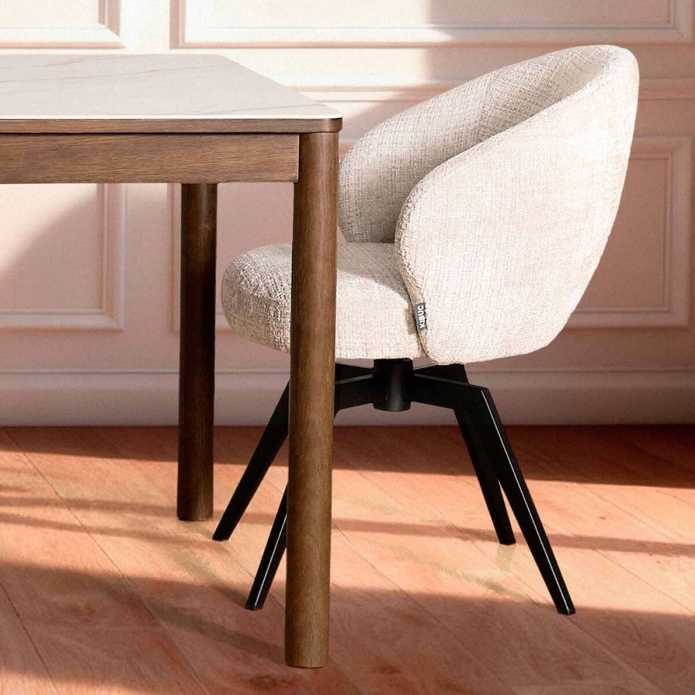 SILLA DARESILLA DE COMEDOR DARE CON REPOSABRAZOS, TELA JUTO BEIGE 4,  BASE METÁLICA NEGRA MATE Y RETORNO AUTOMÁTICO L58,5XP60XH8