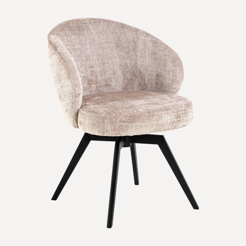 SILLA DARESILLA DE COMEDOR DARE CON REPOSABRAZOS, TELA JUTO BEIGE 4,  BASE METÁLICA NEGRA MATE Y RETORNO AUTOMÁTICO L58,5XP60XH8