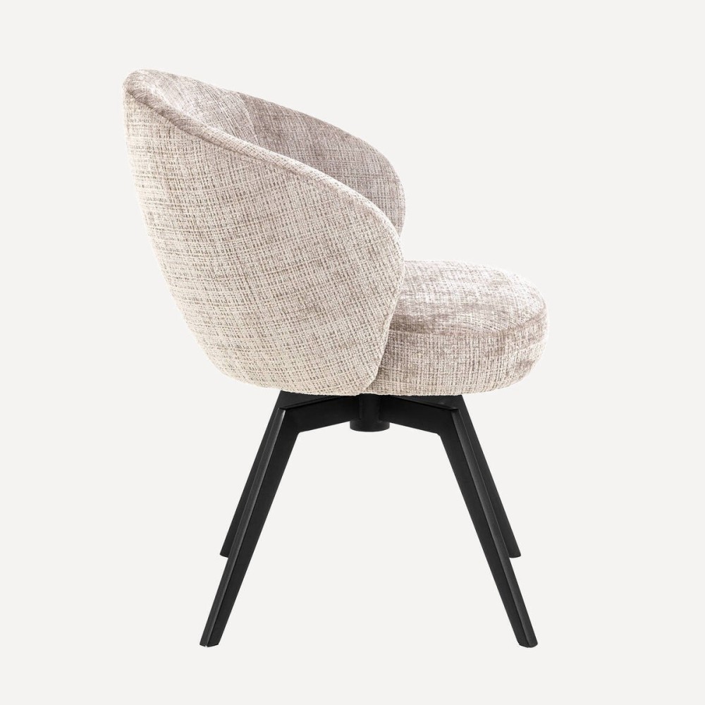 SILLA DARESILLA DE COMEDOR DARE CON REPOSABRAZOS, TELA JUTO BEIGE 4,  BASE METÁLICA NEGRA MATE Y RETORNO AUTOMÁTICO L58,5XP60XH8
