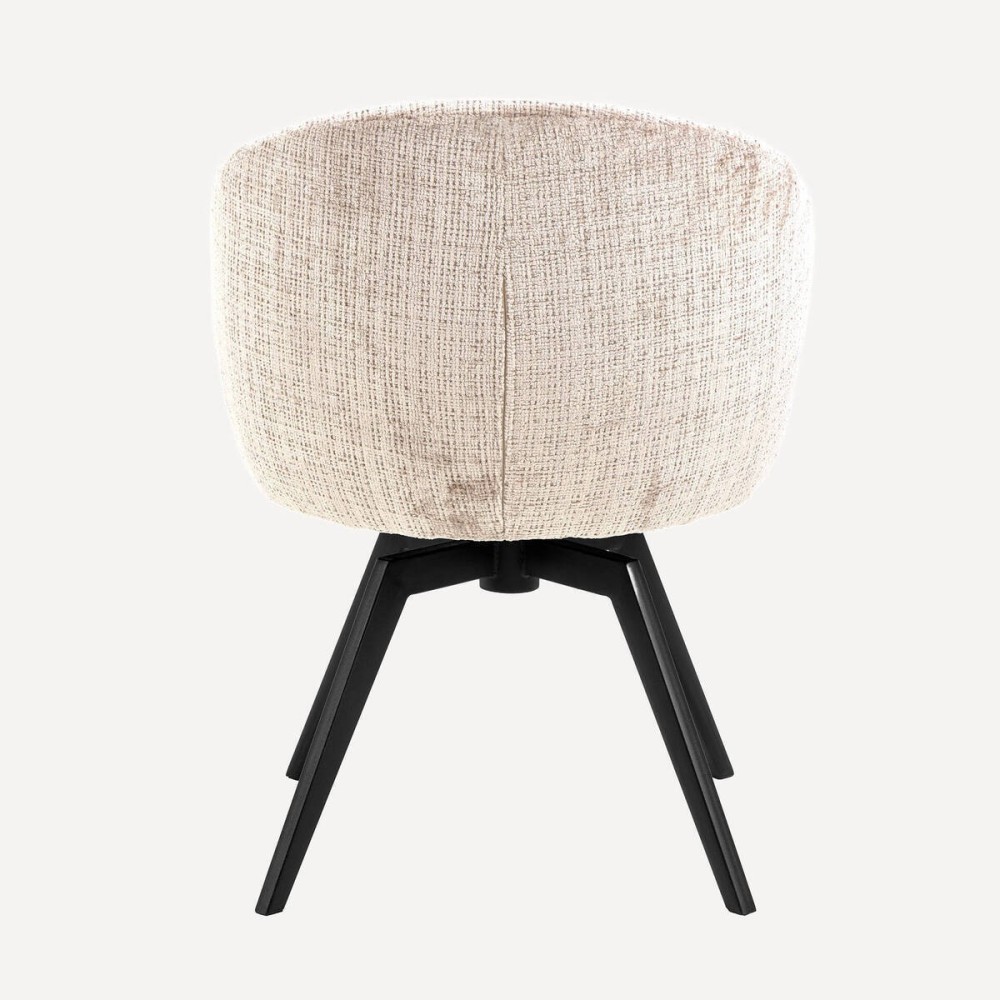 SILLA DARESILLA DE COMEDOR DARE CON REPOSABRAZOS, TELA JUTO BEIGE 4,  BASE METÁLICA NEGRA MATE Y RETORNO AUTOMÁTICO L58,5XP60XH8