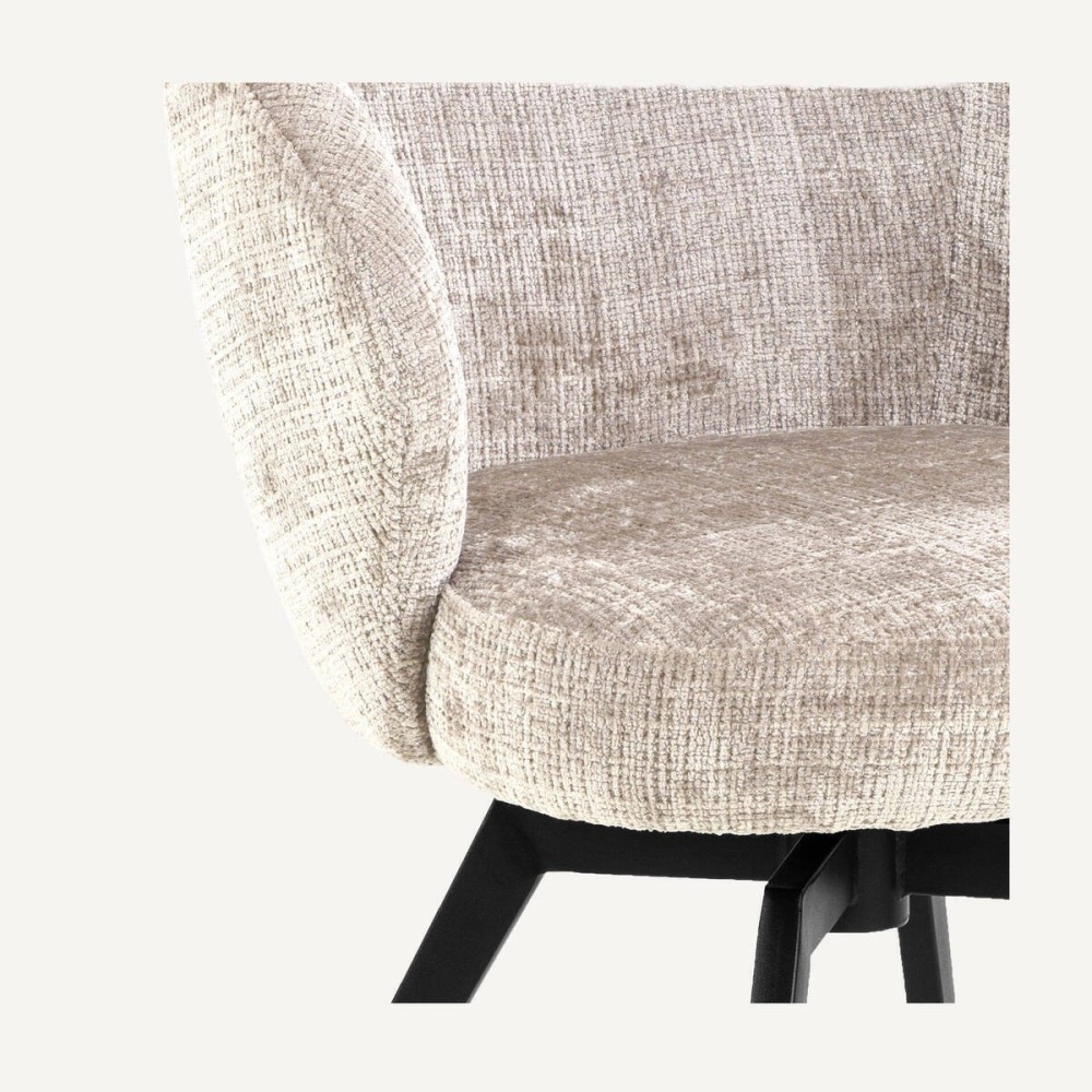 SILLA DARESILLA DE COMEDOR DARE CON REPOSABRAZOS, TELA JUTO BEIGE 4,  BASE METÁLICA NEGRA MATE Y RETORNO AUTOMÁTICO L58,5XP60XH8