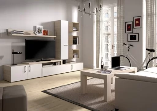 Librerías en el salón. Cubos de almacenaje integrados en un mueble Eko-s