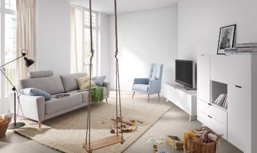 Elegir colores para pintar el salón. Mueble Trazos y sofá Siena