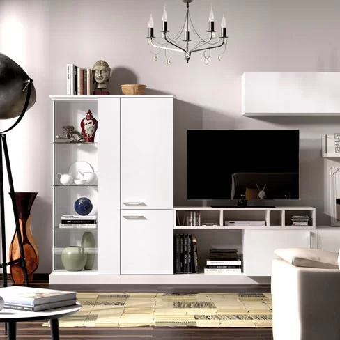 Almacenaje para el salón. Mueble de la colección Eko-s de Kibuc con sistema de almacenaje para películas y Cd's