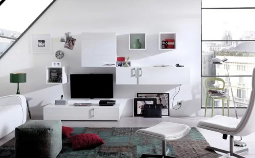 Consejos para decorar una zona de trabajo. Mueble de salón con escritorio abatible de la colección Ekos.