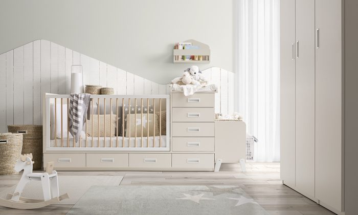 Benal-Muebles Carrasco - Crea el dormitorio de tus sueños para tu bebé con  esta preciosa Composición 10, que cuenta con cuna, sifonier, mueble auxiliar  con estantería y armario a juego. Un diseño